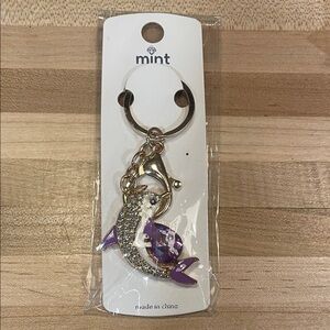 Mint Sparkling Dolphin Keychain with Gold and Purple
